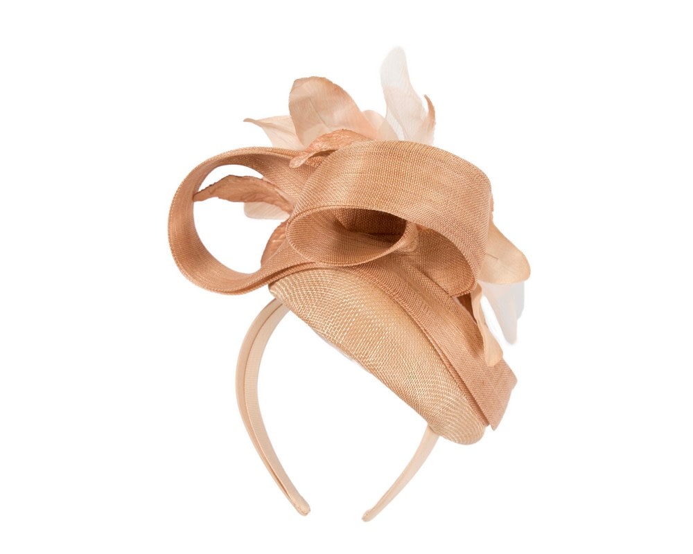 Tall Nude pillbox fascinator with flower by Fillies Collection - Fascinators Online Tall Nude pillbox fascinator with flower by Fillies Collection - Image 6