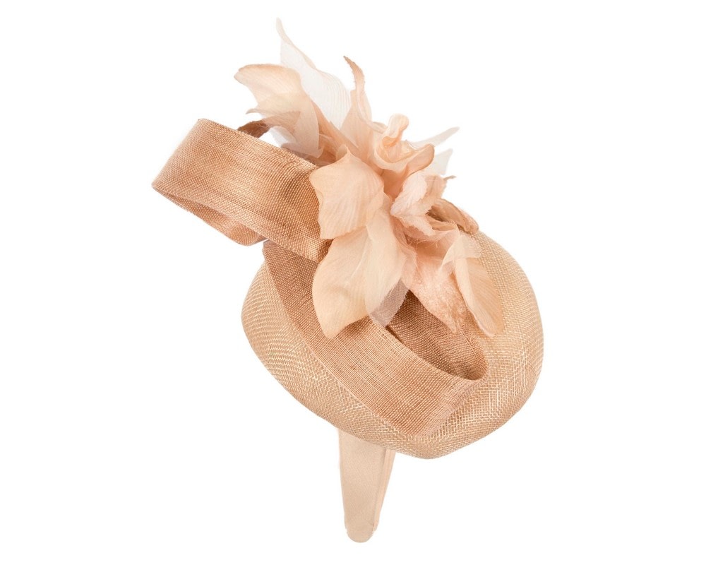 Tall Nude pillbox fascinator with flower by Fillies Collection - Fascinators Online Tall Nude pillbox fascinator with flower by Fillies Collection - Image 4