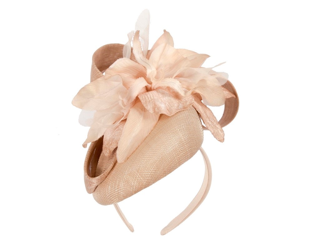 Tall Nude pillbox fascinator with flower by Fillies Collection - Fascinators Online Tall Nude pillbox fascinator with flower by Fillies Collection - Image 2