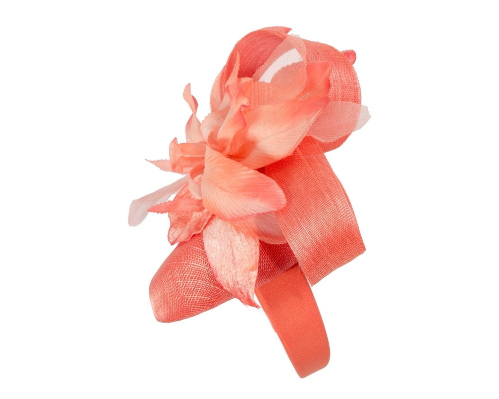 Tall orange pillbox fascinator with flower by Fillies Collection - Image 3