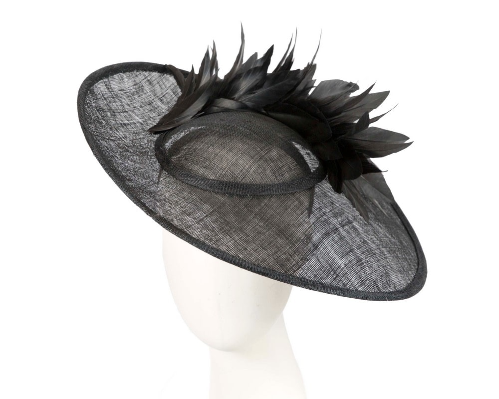 Fascinators Online - Large black sinamay hat by Max Alexander