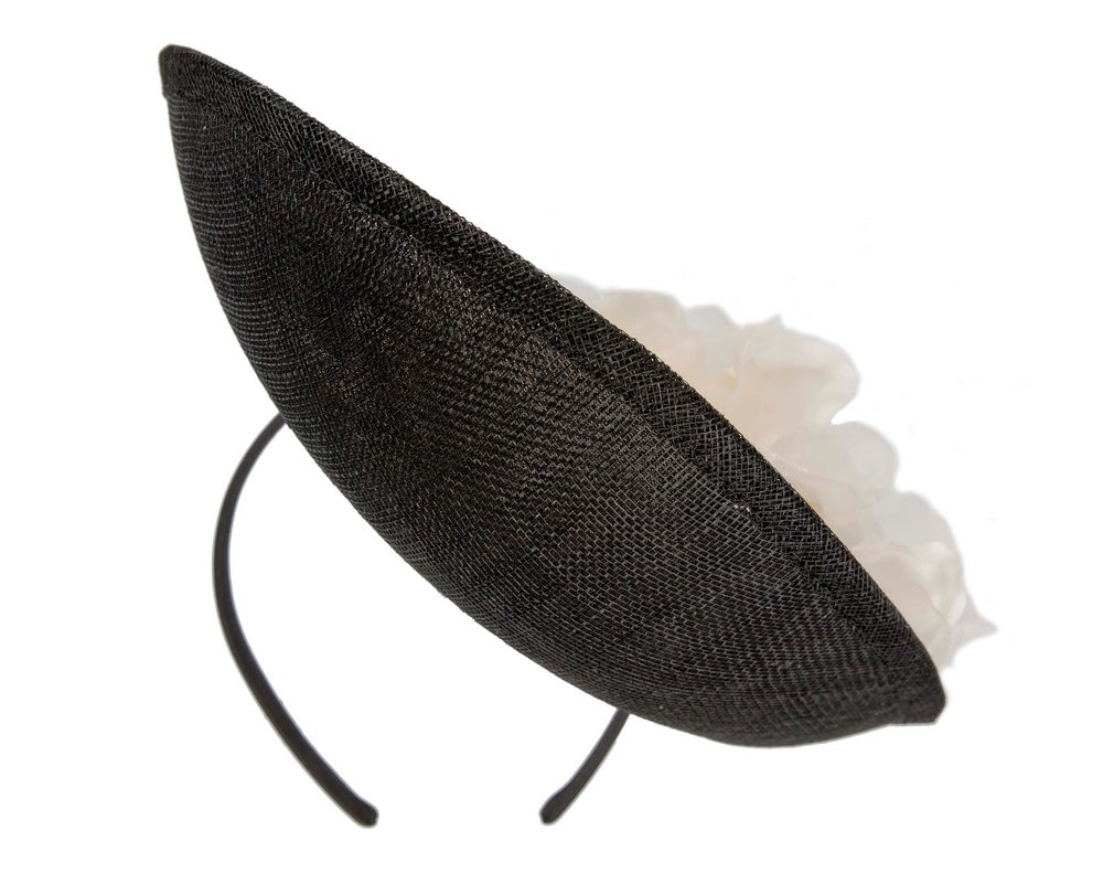 Bespoke black sinamay fascinator with cream flower by Max Alexander - Image 5