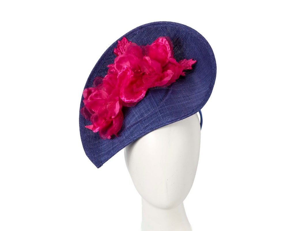 Fascinators Online - Bespoke royal blue & fuchsia sinamay fascinator with flower by Max Alexander