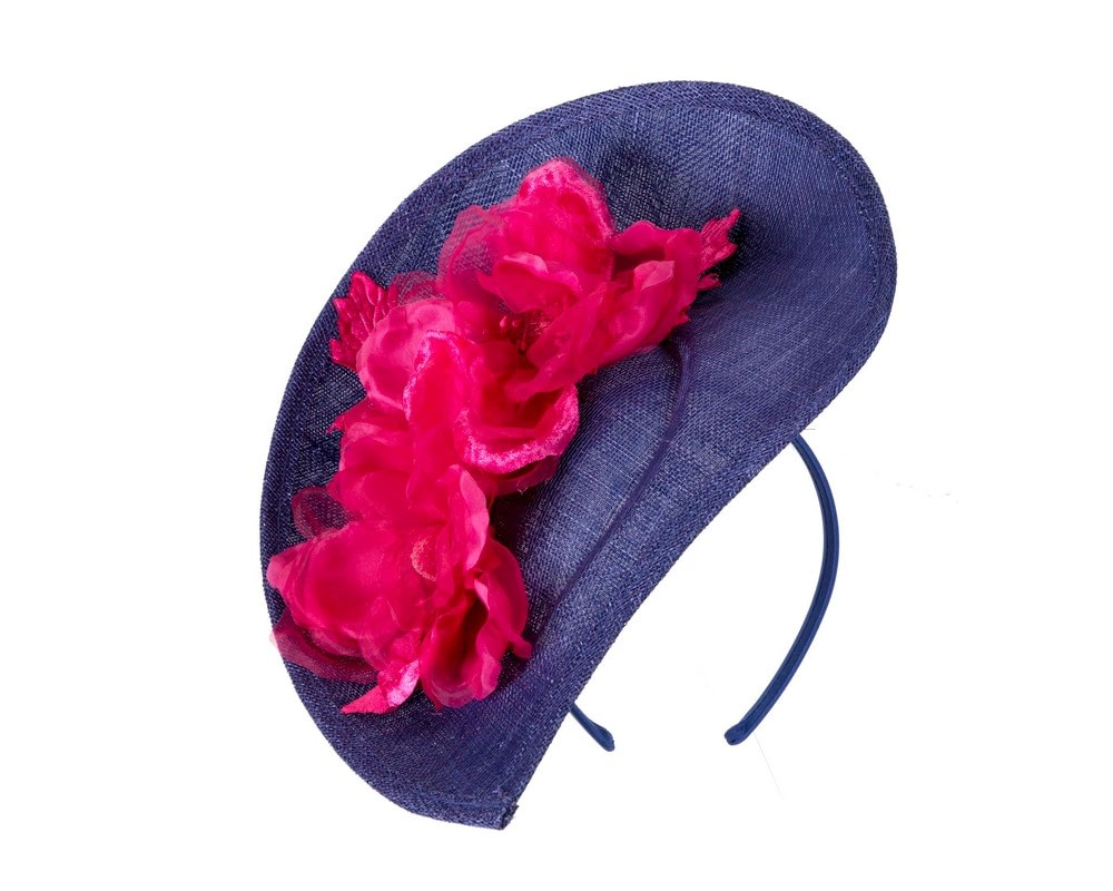 Fascinators Online - Bespoke royal blue & fuchsia sinamay fascinator with flower by Max Alexander