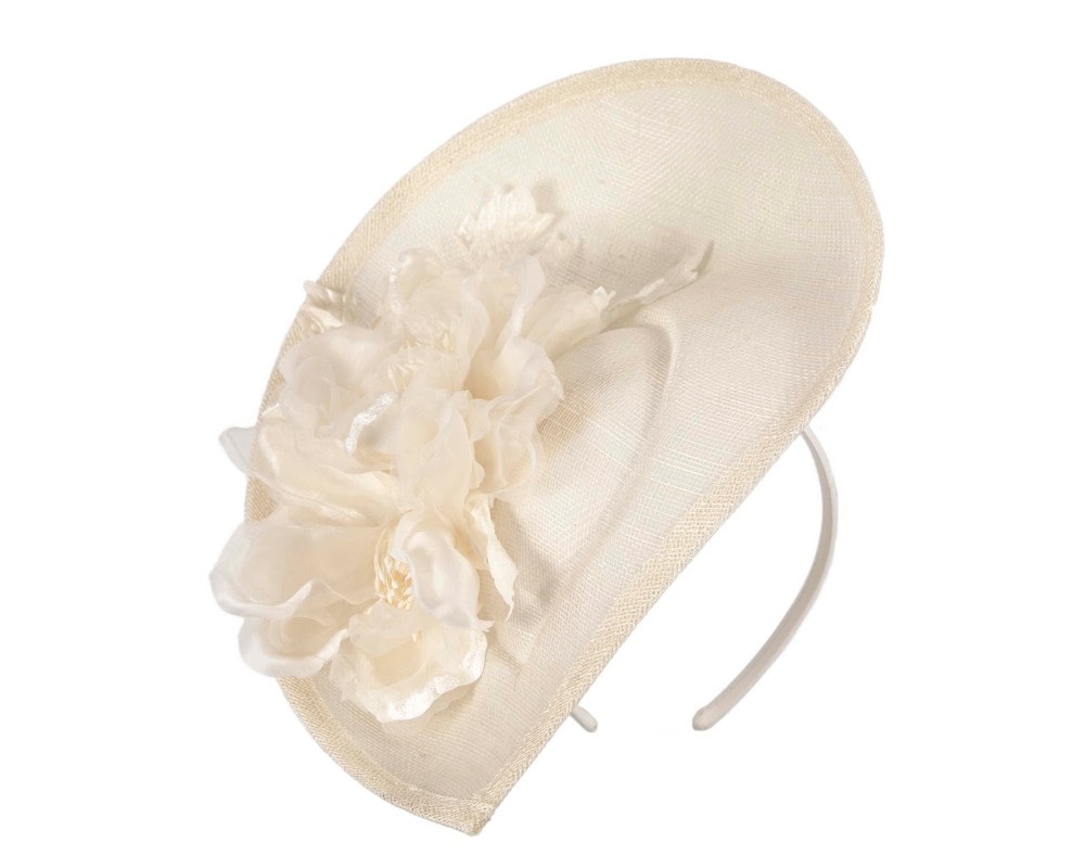Fascinators Online - Bespoke cream sinamay fascinator with flower by Max Alexander