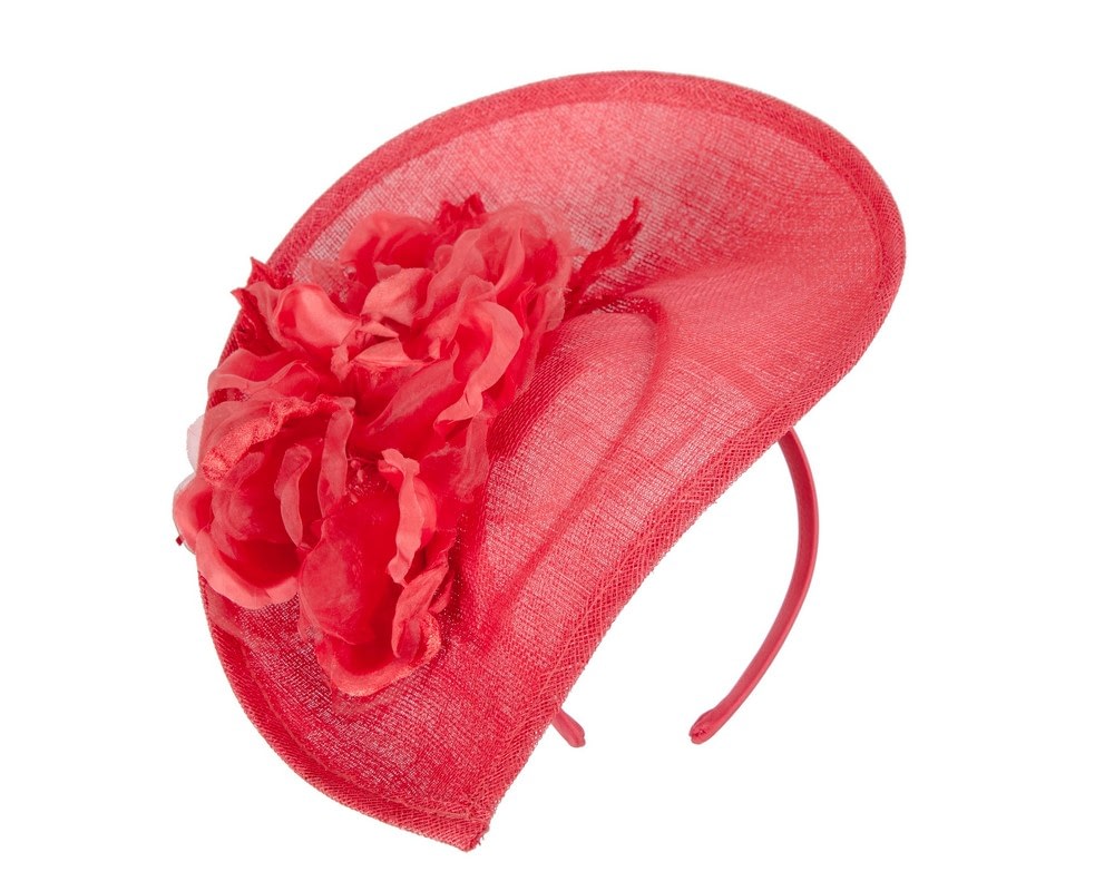 Fascinators Online - Bespoke red sinamay fascinator with flower by Max Alexander