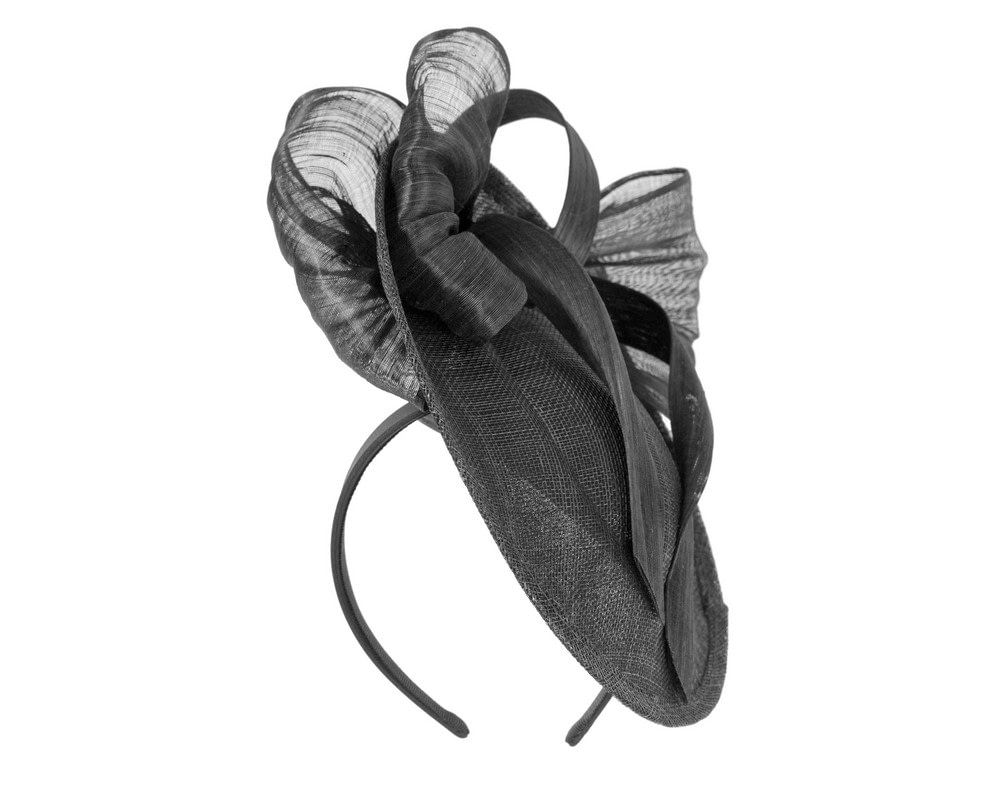 Fascinators Online - Bespoke black sinamay fascinator with bow by Fillies Collection