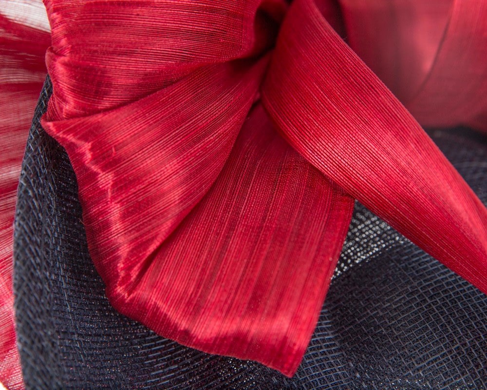 Bespoke navy sinamay fascinator with red bow by Fillies Collection - Fascinators Online Bespoke navy sinamay fascinator with red bow by Fillies Collection - Image 5