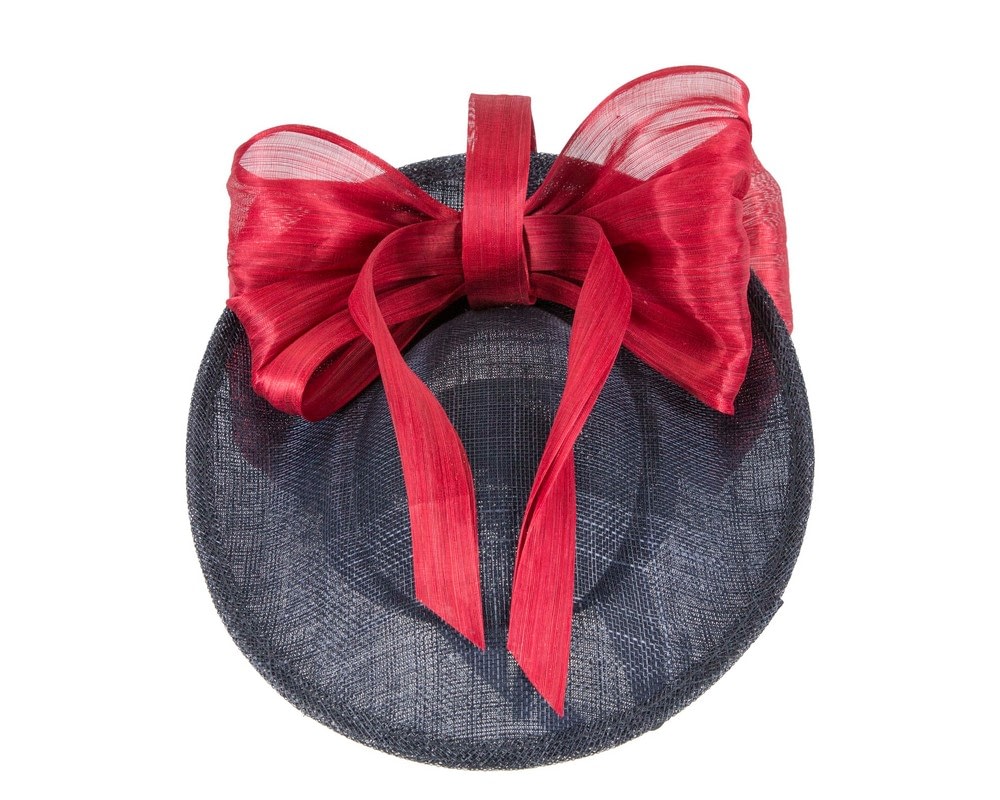 Bespoke navy sinamay fascinator with red bow by Fillies Collection - Fascinators Online Bespoke navy sinamay fascinator with red bow by Fillies Collection - Image 4