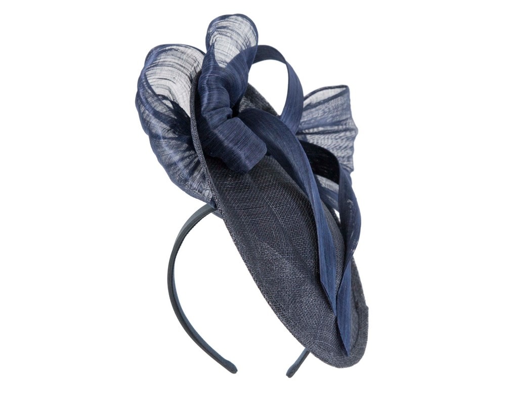 Fascinators Online - Bespoke navy sinamay fascinator with bow by Fillies Collection