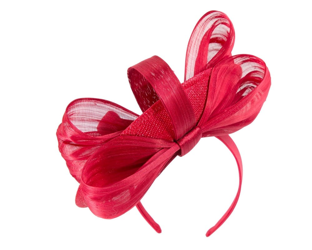 Bespoke red sinamay fascinator with bow by Fillies Collection - Image 7
