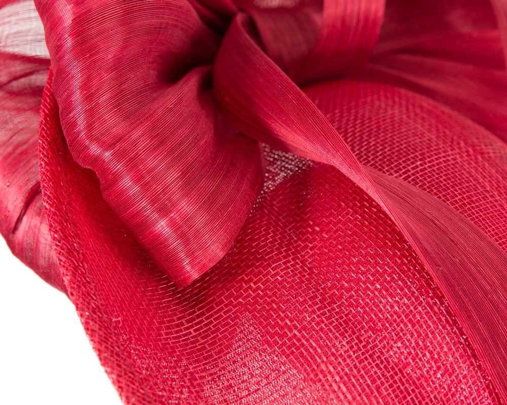Bespoke red sinamay fascinator with bow by Fillies Collection - Image 6