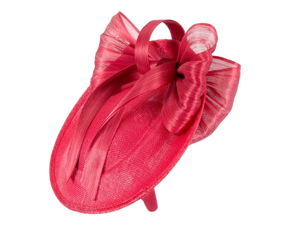 Bespoke red sinamay fascinator with bow by Fillies Collection - Image 4