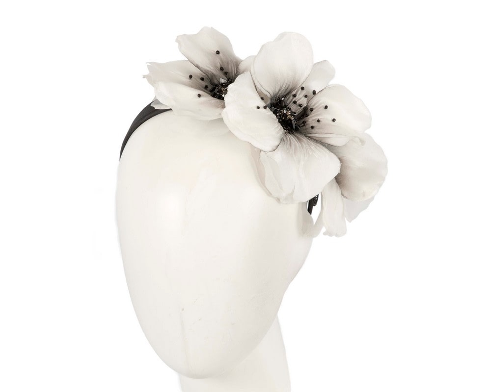 Fascinators Online - Cream black flower fascinator headband by Fillies Collection