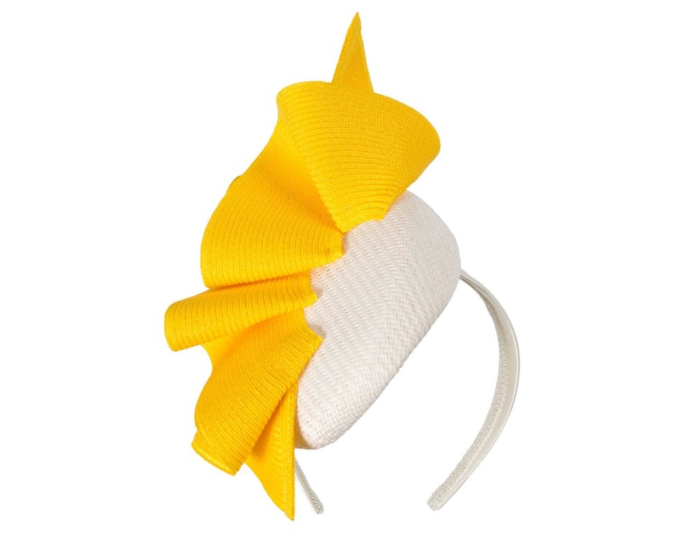 Fascinators Online - White & yellow racing pillbox fascinator by Fillies Collection