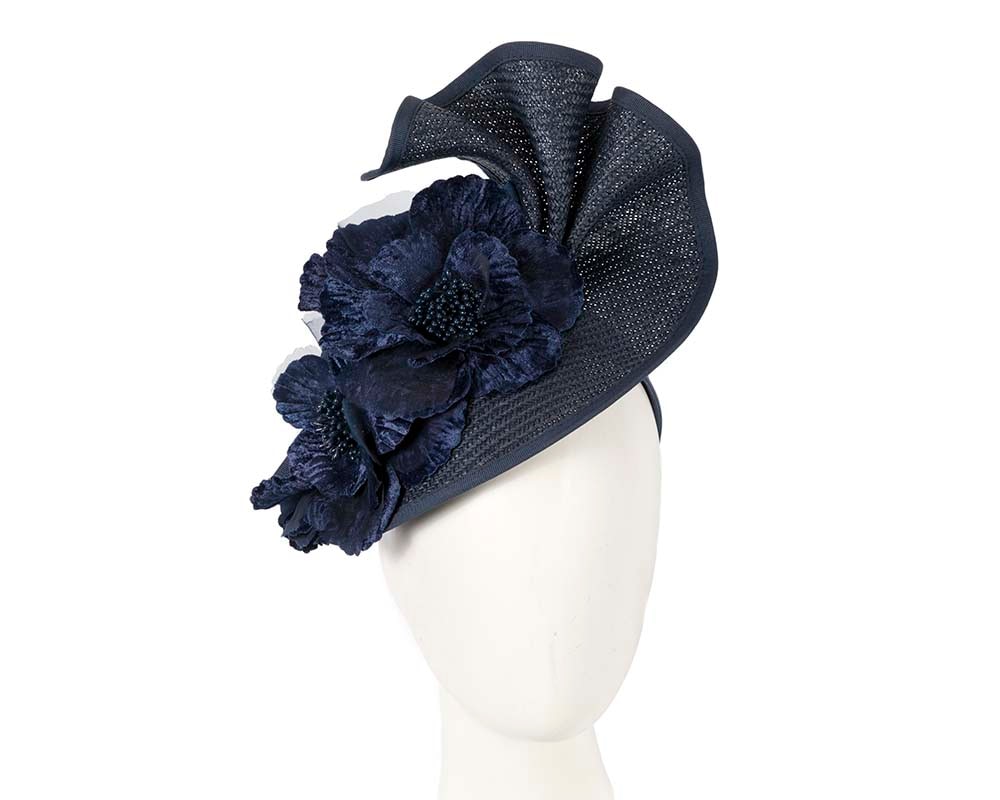 Fascinators Online - Bespoke large navy flower fascinator by Fillies Collection