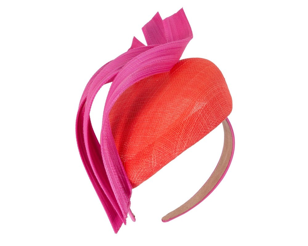 Fascinators Online - Orange & fuchsia pillbox racing fascinator with jinsin trim by Fillies Collection