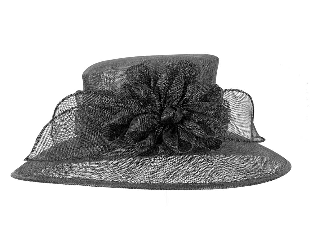 Wide brim black sinamay fashion hat by Max Alexander - Fascinators Online Wide brim black sinamay fashion hat by Max Alexander - Image 4