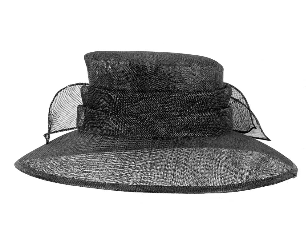 Wide brim black sinamay fashion hat by Max Alexander - Fascinators Online Wide brim black sinamay fashion hat by Max Alexander - Image 3