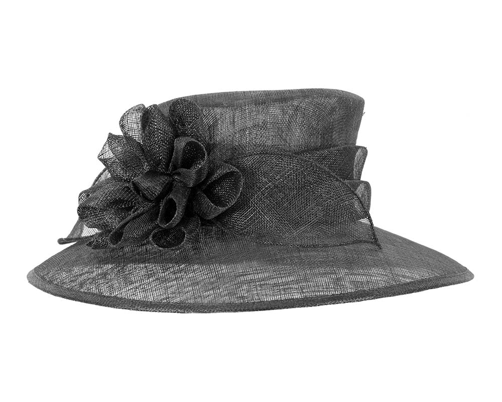 Wide brim black sinamay fashion hat by Max Alexander - Fascinators Online Wide brim black sinamay fashion hat by Max Alexander - Image 2