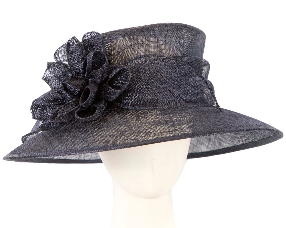 Fascinators Online - Wide brim navy sinamay fashion hat by Max Alexander