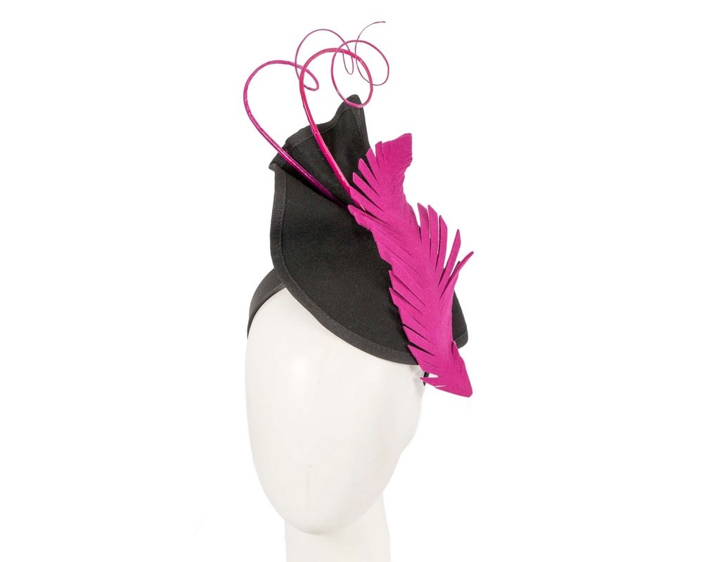 Fascinators Online - Bespoke black & Fuchsia winter racing fascinator by Fillies Collection