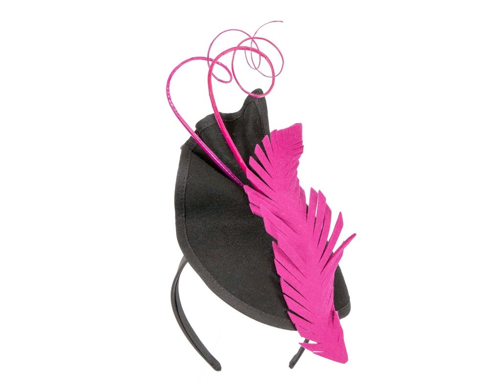 Fascinators Online - Bespoke black & Fuchsia winter racing fascinator by Fillies Collection