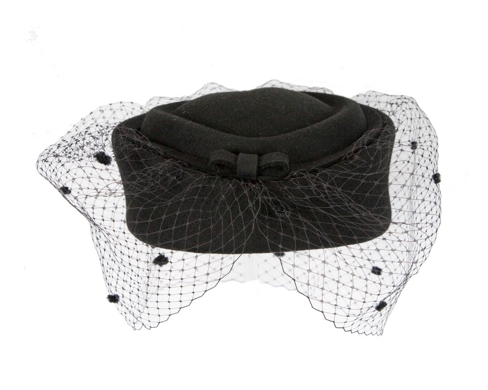 Large black pillbox with face veil by Fillies Collection - Image 5