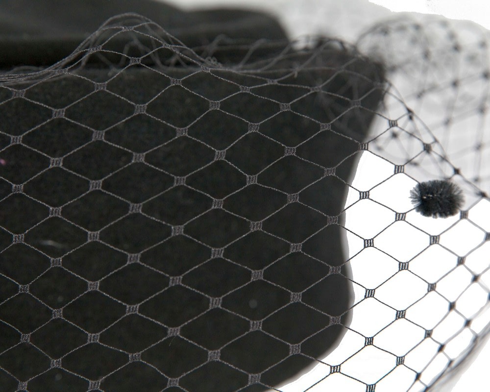 Large black pillbox with face veil by Fillies Collection - Image 4