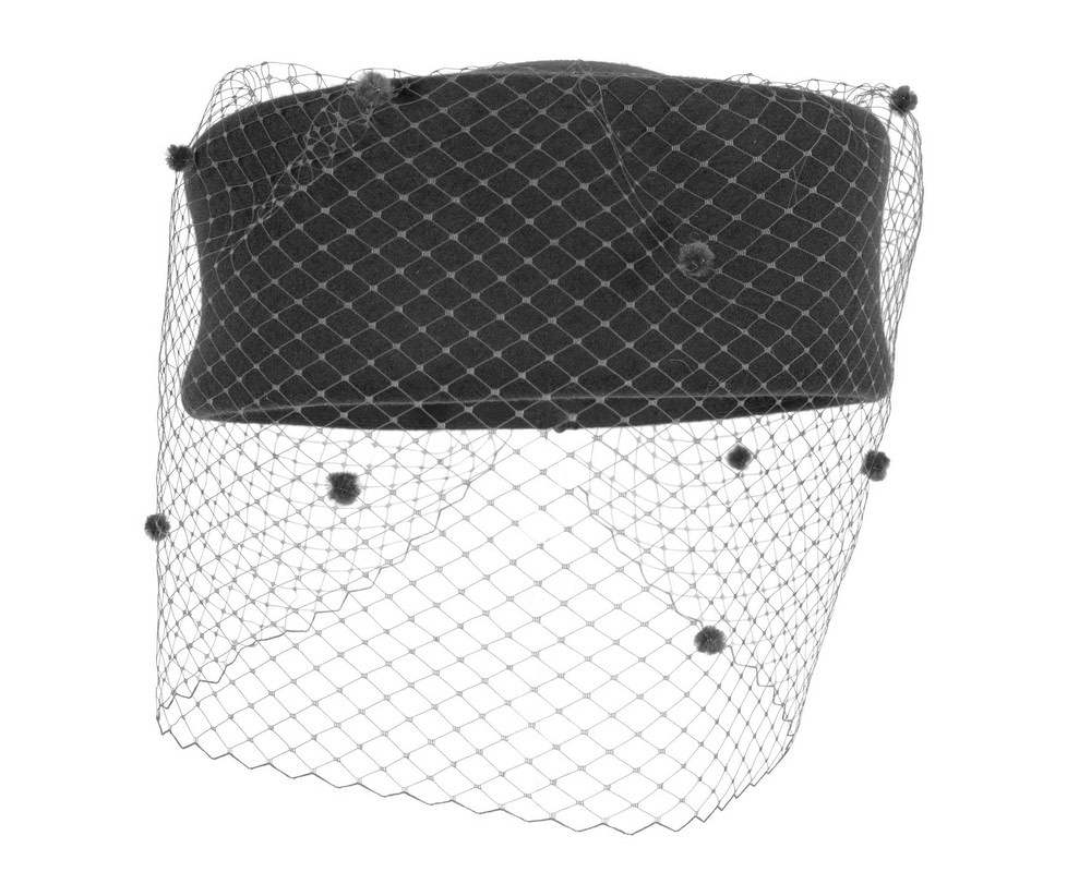 Fascinators Online - Large black pillbox with face veil by Fillies Collection