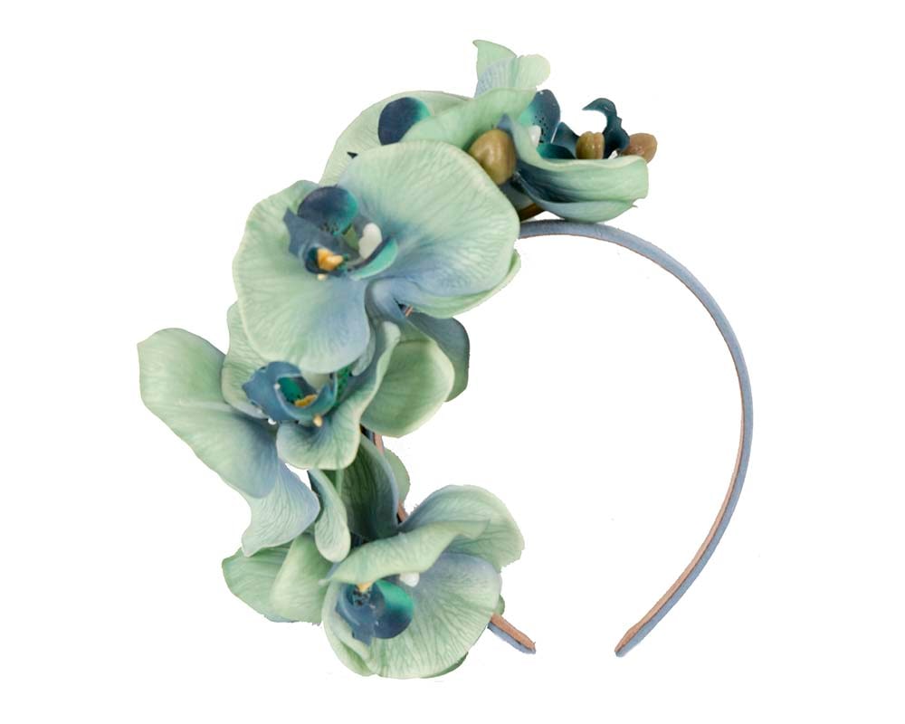 Realistic aqua orchid flower headband by Fillies Collection - Image 4