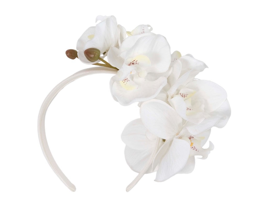 Realistic white orchid flower headband by Fillies Collection - Fascinators Online Realistic white orchid flower headband by Fillies Collection - Image 4