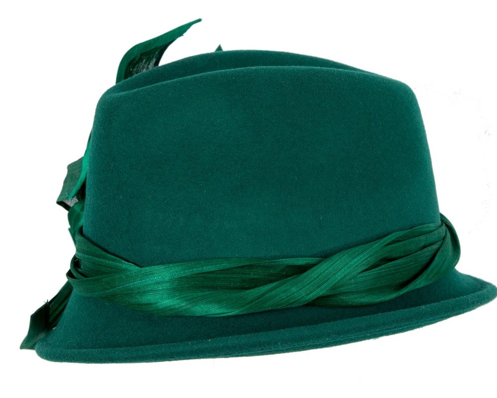 Bespoke green felt fedora by Fillies Collection - Fascinators Online Bespoke green felt fedora by Fillies Collection - Image 3
