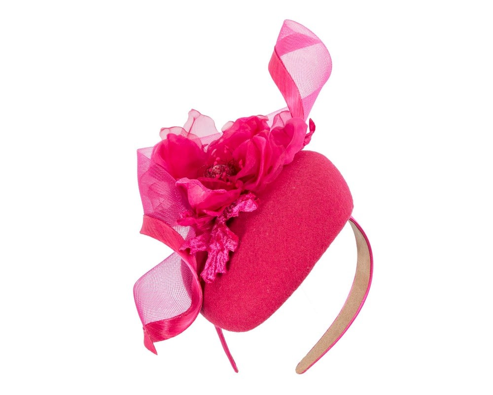 Fascinators Online - Bespoke fuchsia winter racing pillbox fascinator