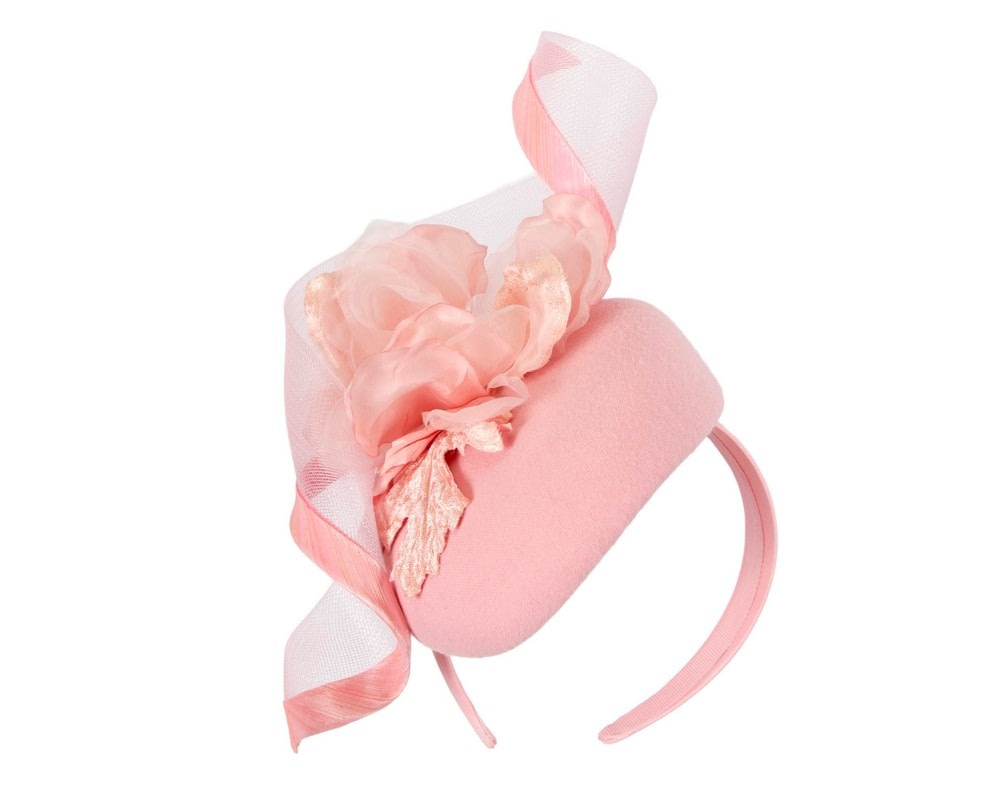 Fascinators Online - Bespoke pink winter racing pillbox fascinator