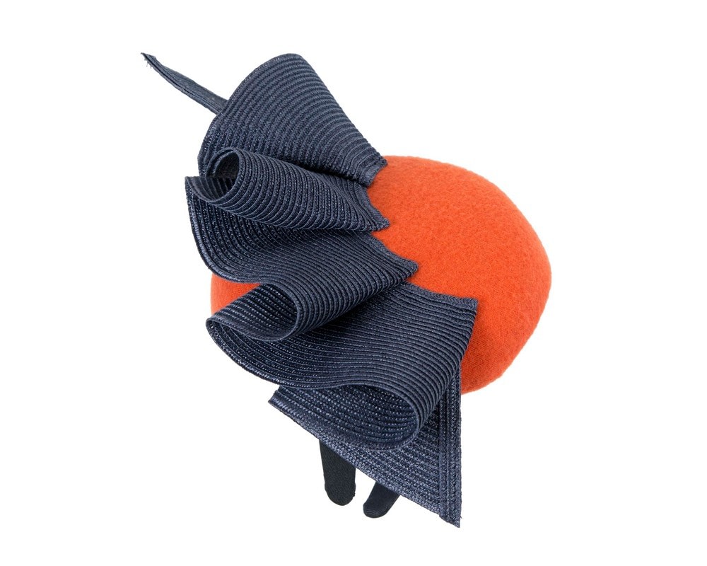 Orange & navy winter racing pillbox fascinator by Fillies Collection - Fascinators Online Orange & navy winter racing pillbox fascinator by Fillies Collection - Image 4