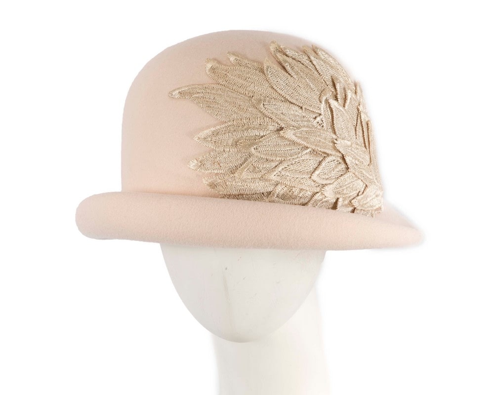 Fascinators Online - Beige winter cloche hat by Max Alexander