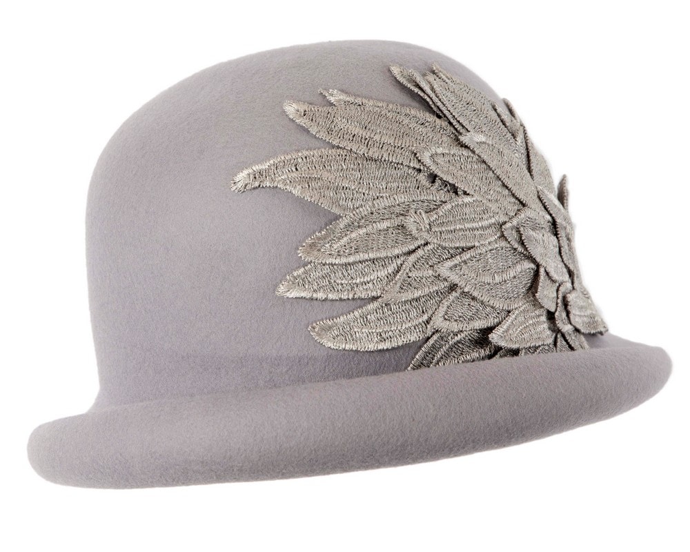Fascinators Online - Grey winter cloche hat by Max Alexander
