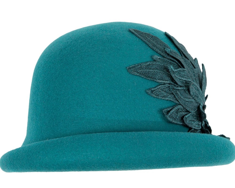 Fascinators Online - Teal winter cloche hat by Max Alexander