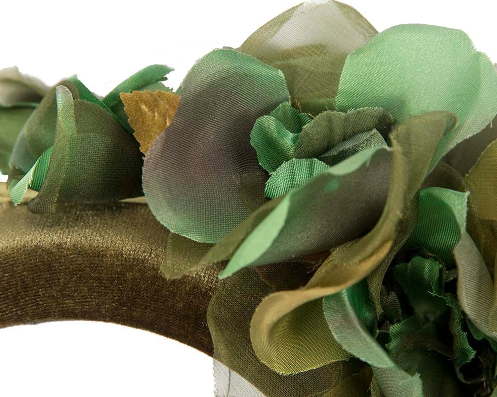Green velvet flower headband by Max Alexander - Fascinators Online Green velvet flower headband by Max Alexander - Image 3