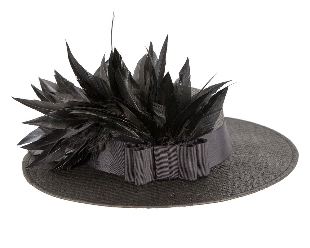 Black boater hat with feathers by Max Alexander - Fascinators Online Black boater hat with feathers by Max Alexander - Image 6