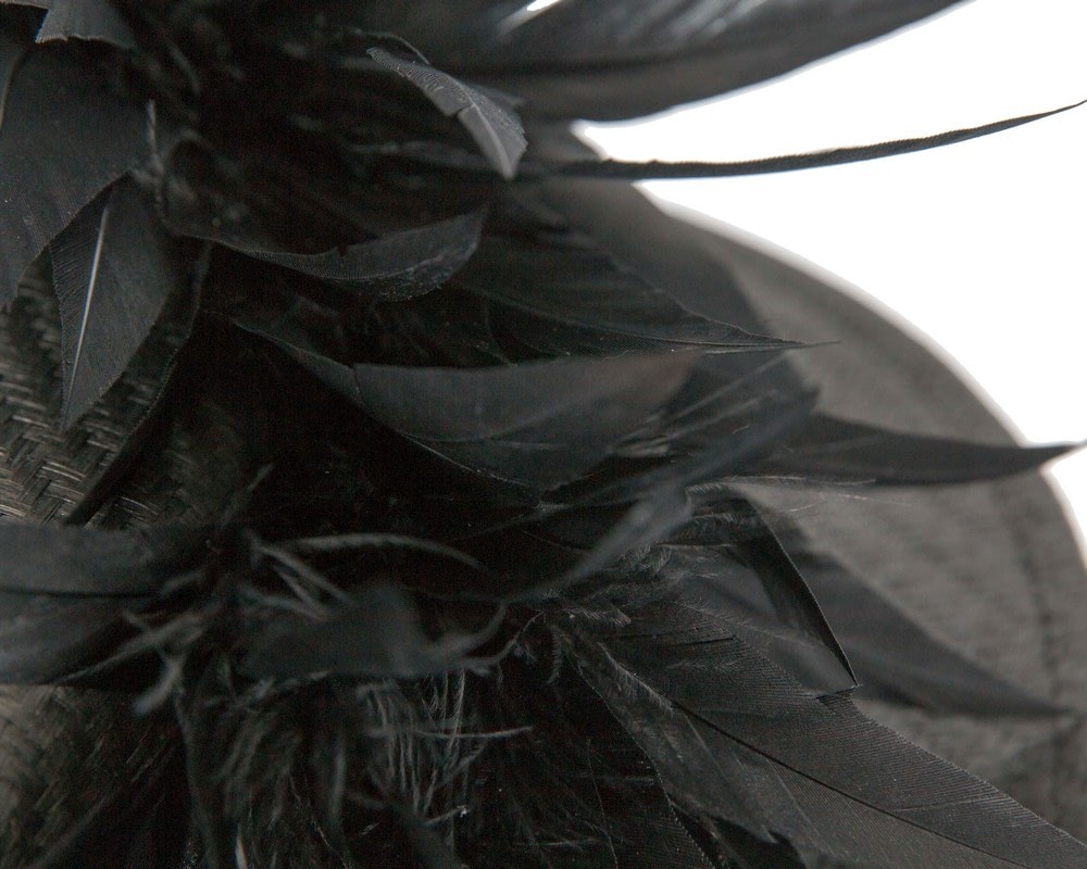Black boater hat with feathers by Max Alexander - Fascinators Online Black boater hat with feathers by Max Alexander - Image 5