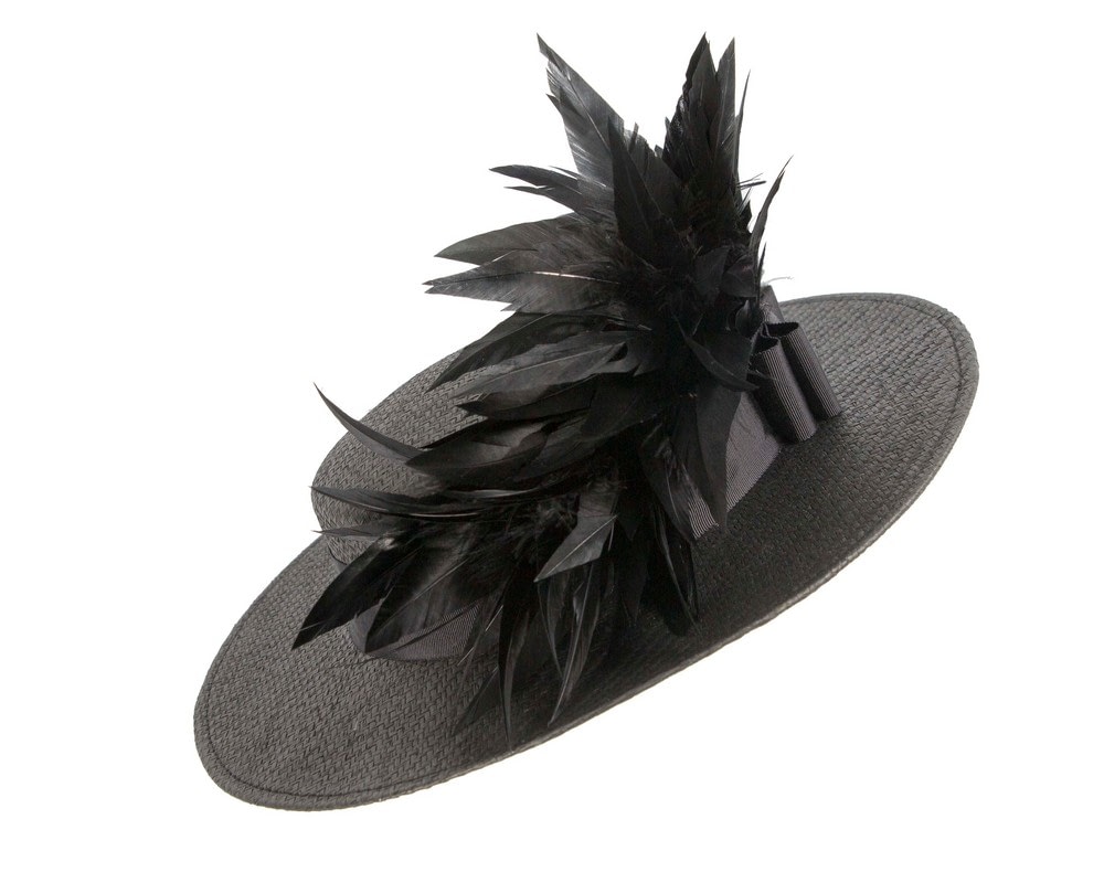 Black boater hat with feathers by Max Alexander - Fascinators Online Black boater hat with feathers by Max Alexander - Image 3