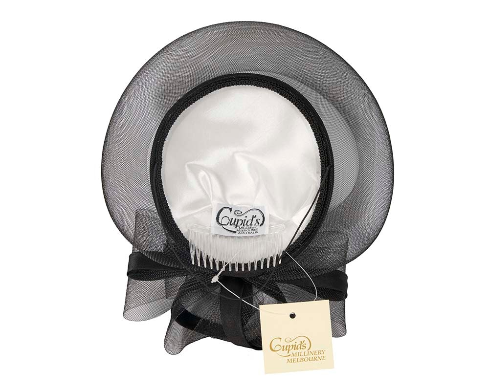 Black custom made cocktail hat by Cupids Millinery - Image 3