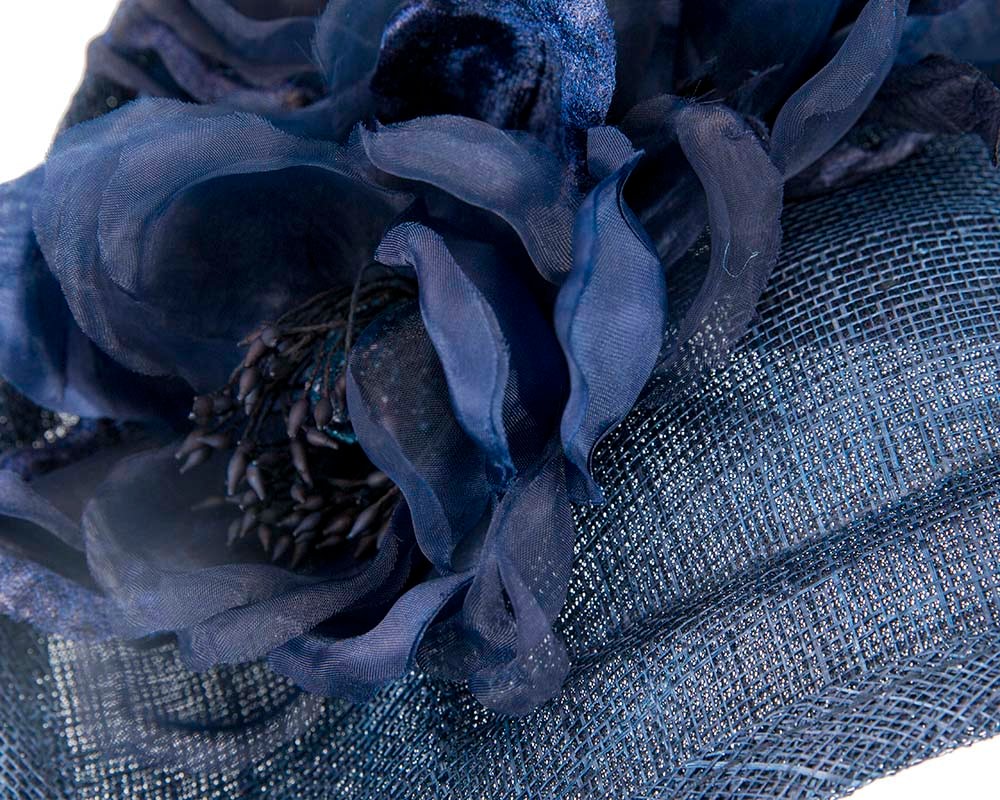 Bespoke navy sinamay fascinator with flower by Max Alexander - Image 5