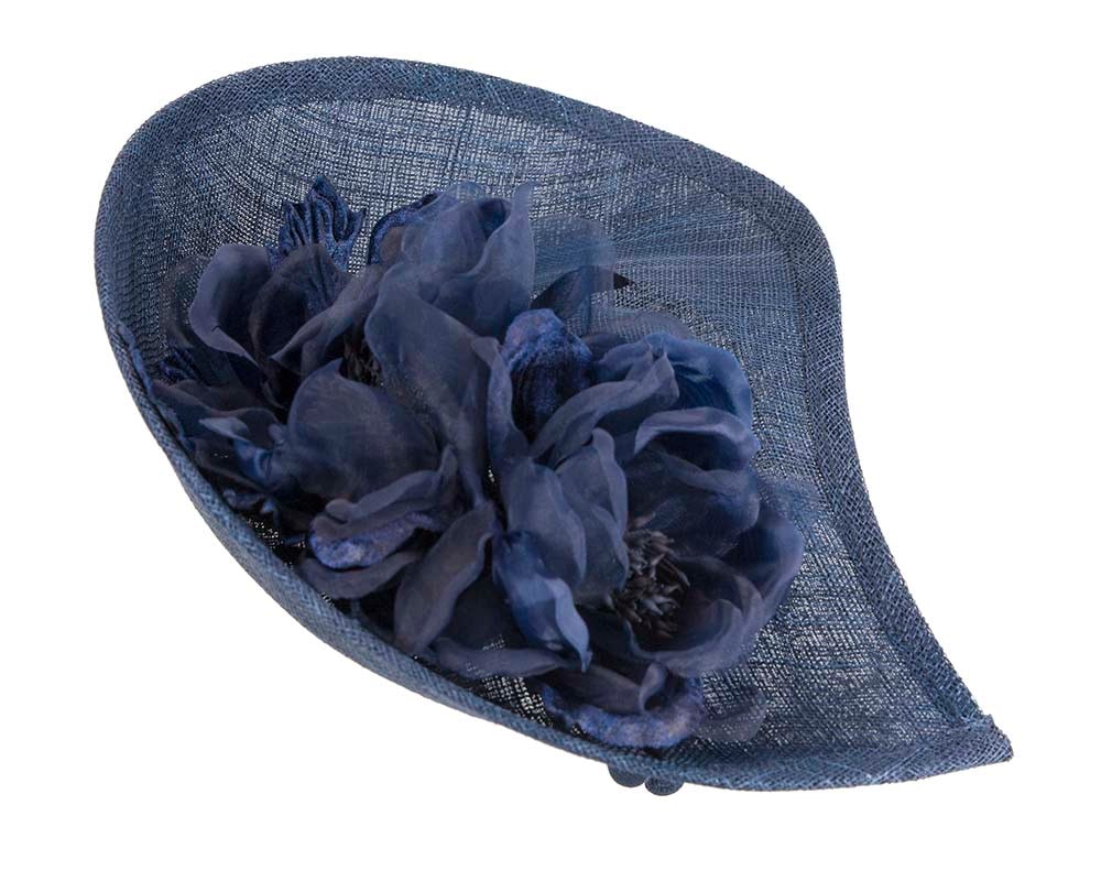 Bespoke navy sinamay fascinator with flower by Max Alexander - Image 4