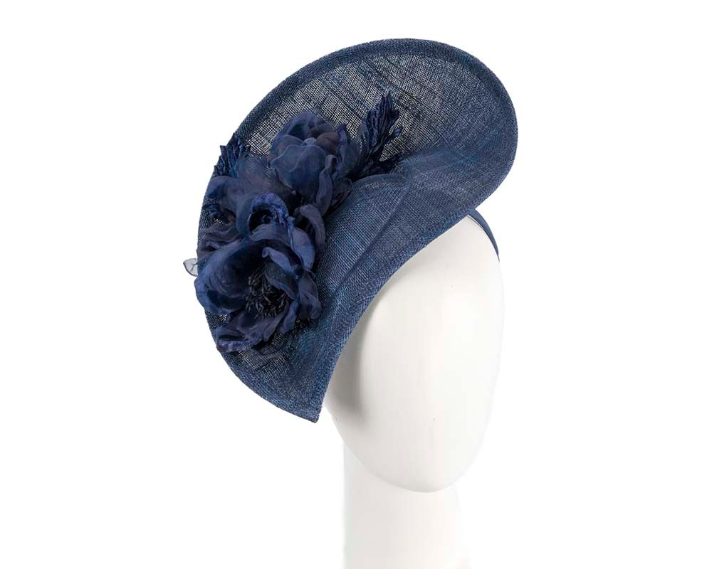 Fascinators Online - Bespoke navy sinamay fascinator with flower by Max Alexander
