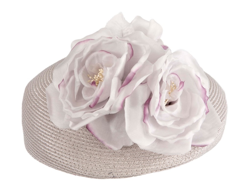 Silver beret hat with flowers by Max Alexander - Fascinators Online Silver beret hat with flowers by Max Alexander - Image 3