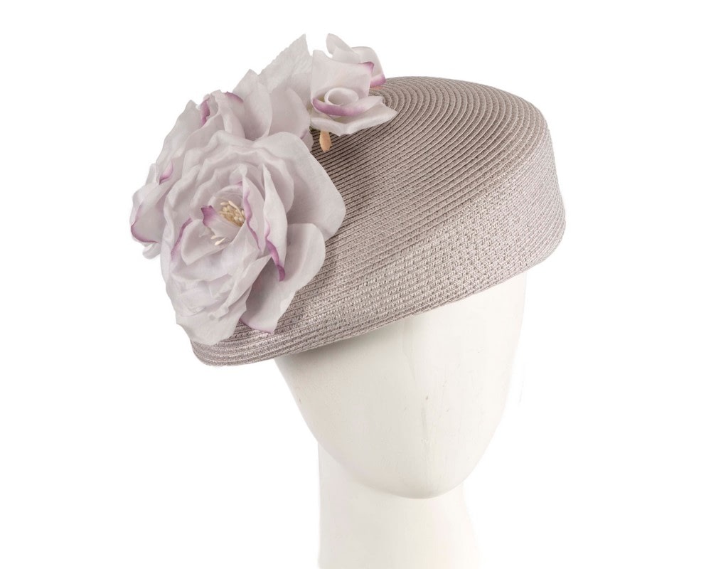Fascinators Online - Silver beret hat with flowers by Max Alexander