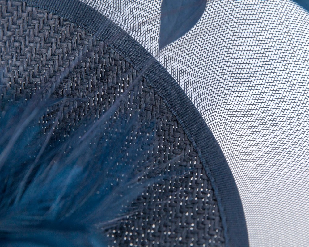 Tall navy fascinator with feathers by Fillies Collection - Image 3